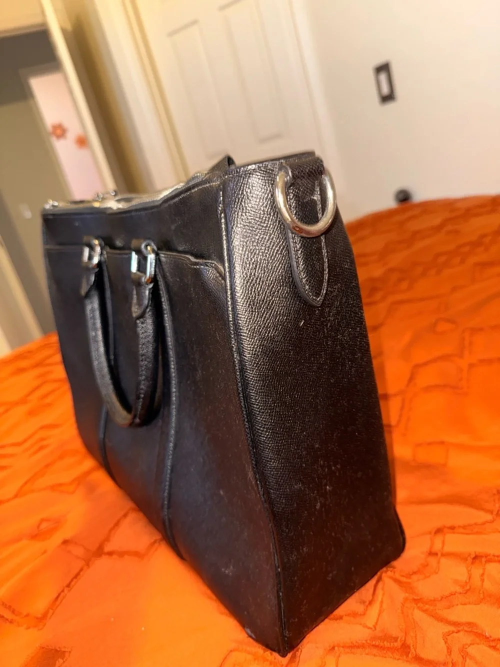 Coach Leather Briefcase Laptop Bag F59141 Black Razor Metropolitan